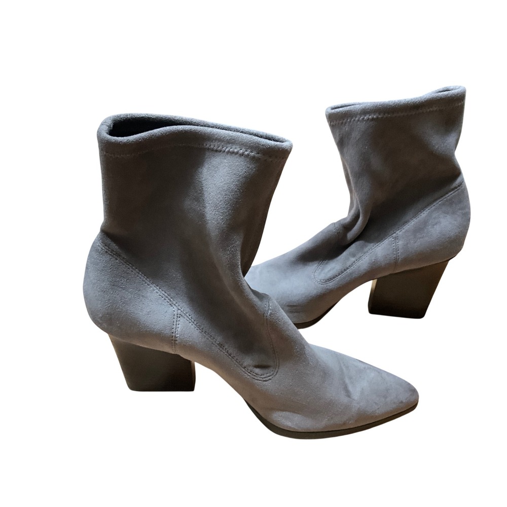 Donald Pliner Womens Grey Suede Pointed Toe Block Heel Ankle Boots Size 10M
